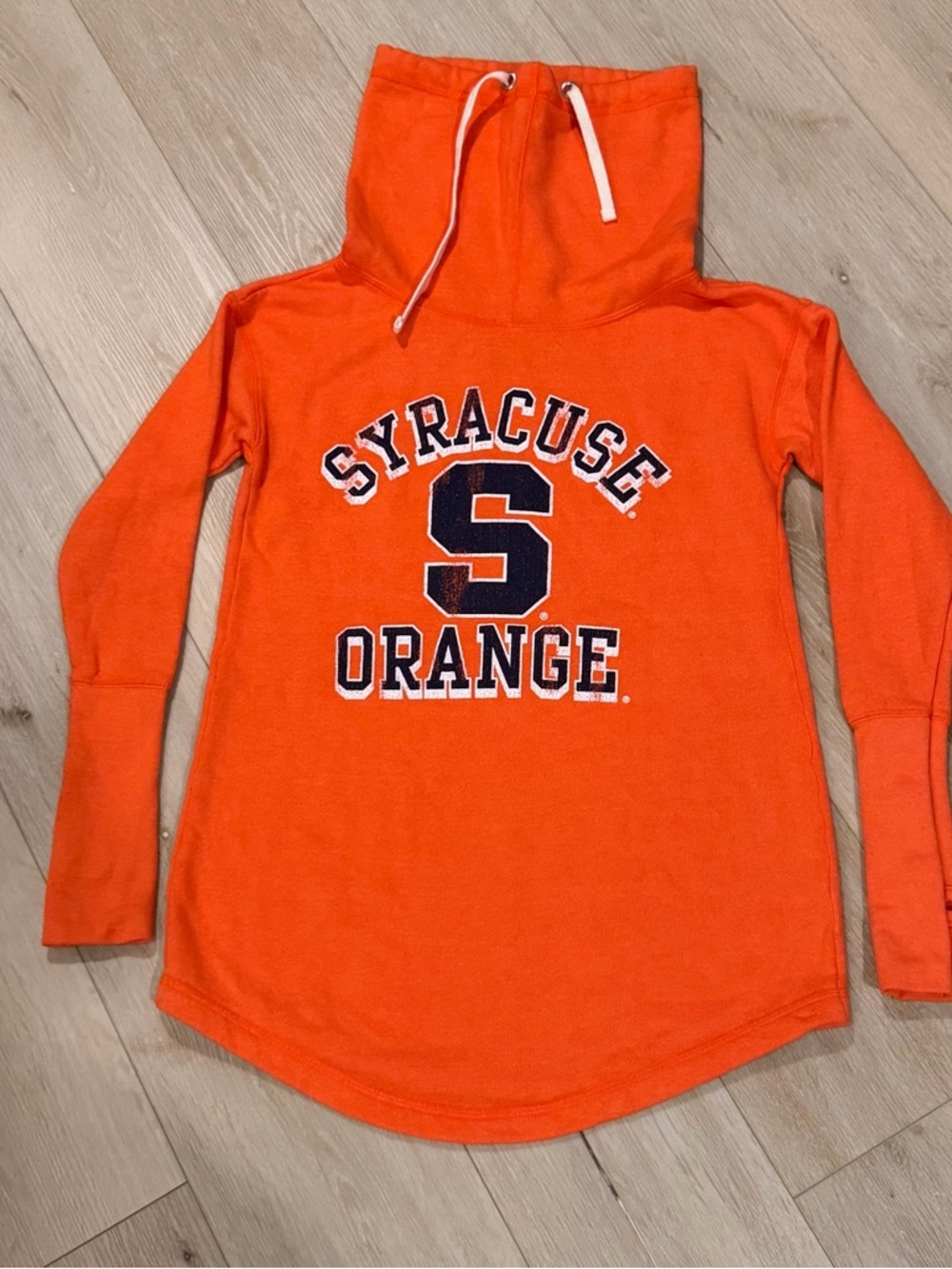 The Original Retro Brand Women XS Syracuse Orange Thumb Hole Cowl Neck Hoodie